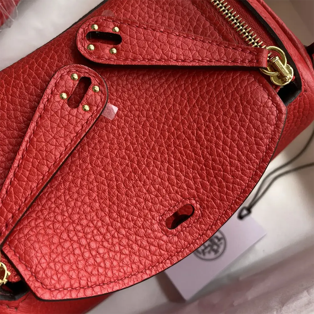 Hermes Women Lindy Mini 19 in Clemence Leather-Red/Gold - image 7