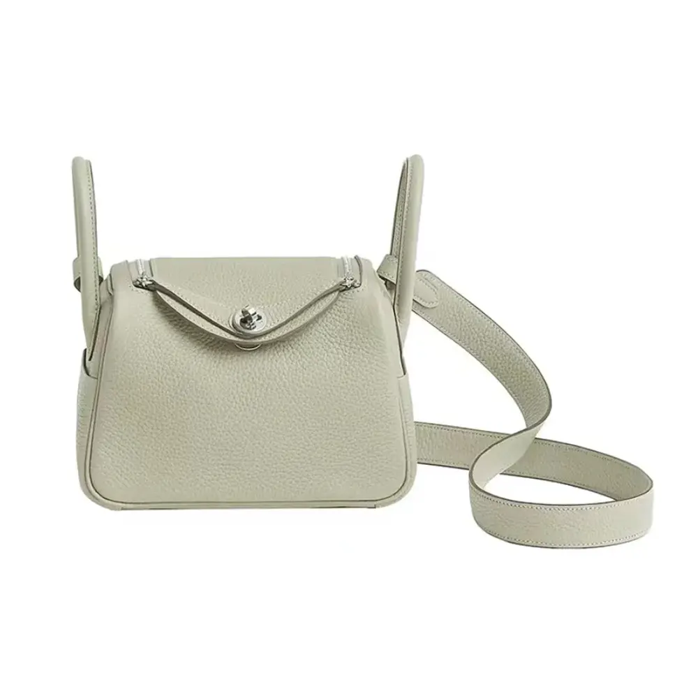 Front view of Hermes Women Lindy Mini 19 White Leather Bag