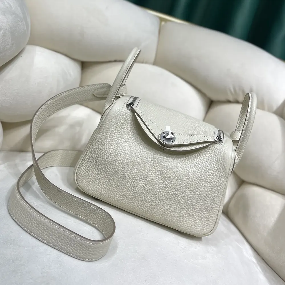 Close-up of silver hardware on Hermes Women Lindy Mini 19