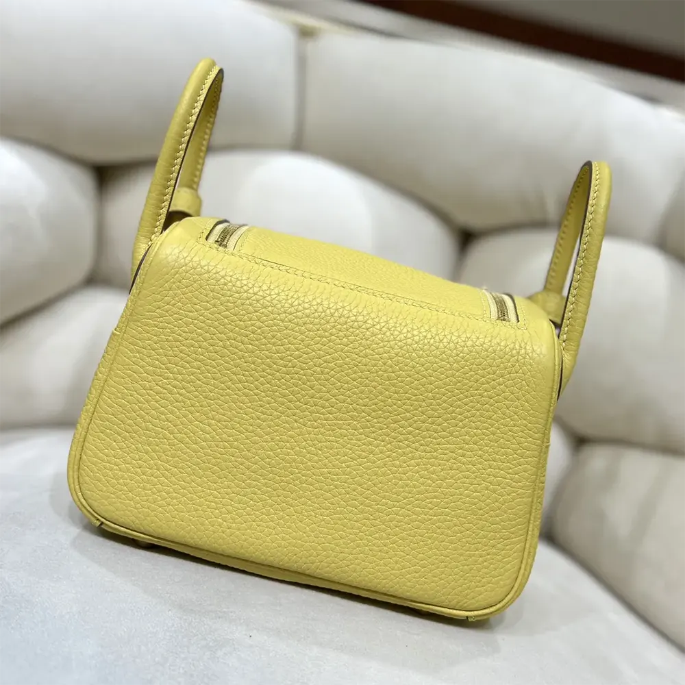 Side profile showing the compact silhouette of Hermes Women Lindy Mini 19