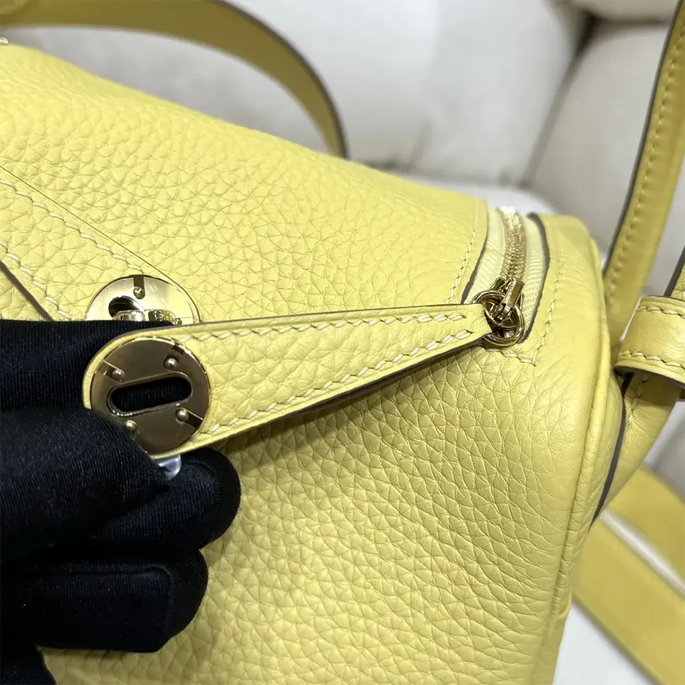 Hermes Women Lindy Mini 19 in Clemence Leather-Yellow/Gold - image 8