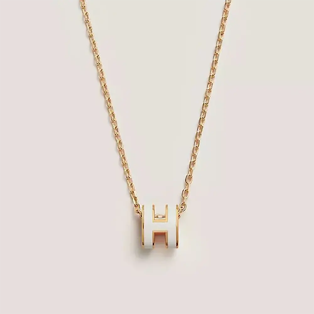 Front view of Hermes Women Mini Pop H Pendant-White showing glossy enamel