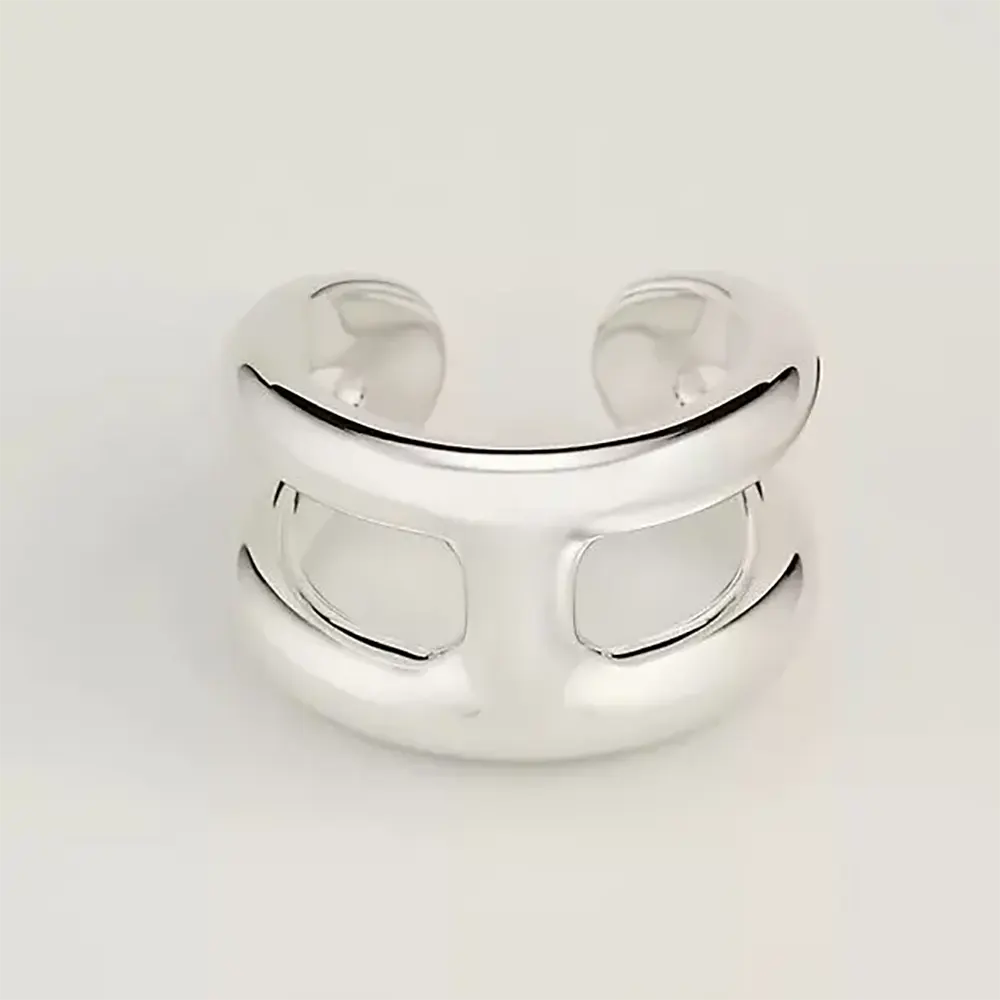 Close-up of Hermes Women Osmose Ring Small Model silver finish
