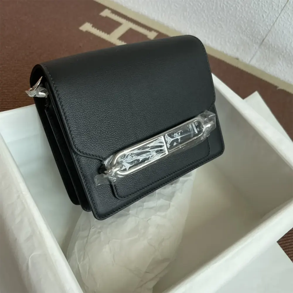 Hermes Women Roulis Mini Bag in Evercolor Calfskin-Black/Silver - image 5