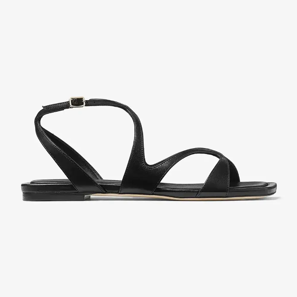 Side angle of Jimmy Choo Women Ayla Flat Black Nappa Leather Flats