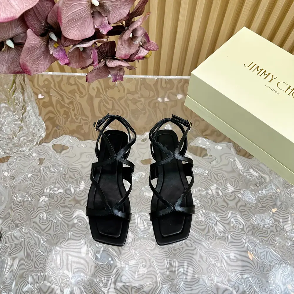 Top view showing silhouette of Jimmy Choo Women Ayla Flat Black Flats