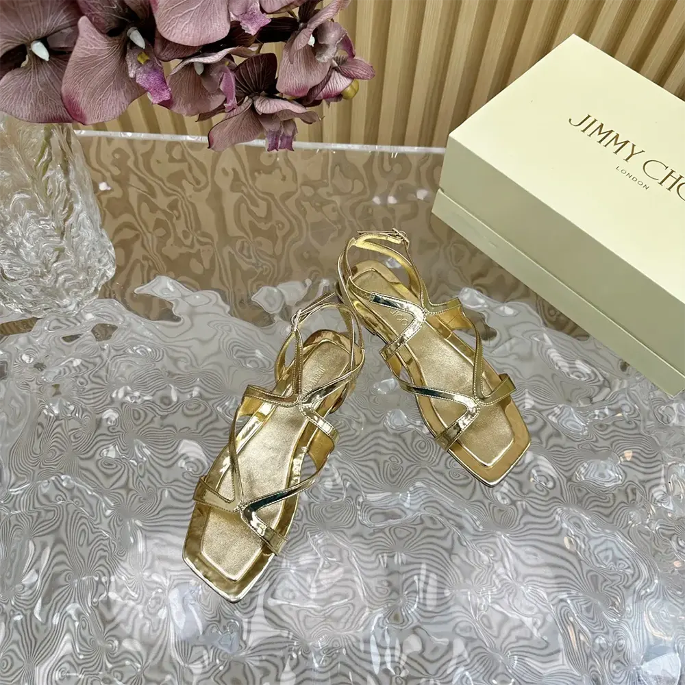 Jimmy Choo Women Ayla Flat Gold Metallic Leather Flats - image 8