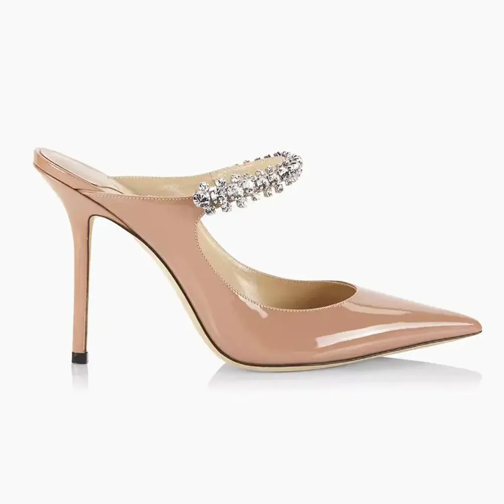 Side view of Jimmy Choo Women Bing 100MM Embellished Patent Leather Mules