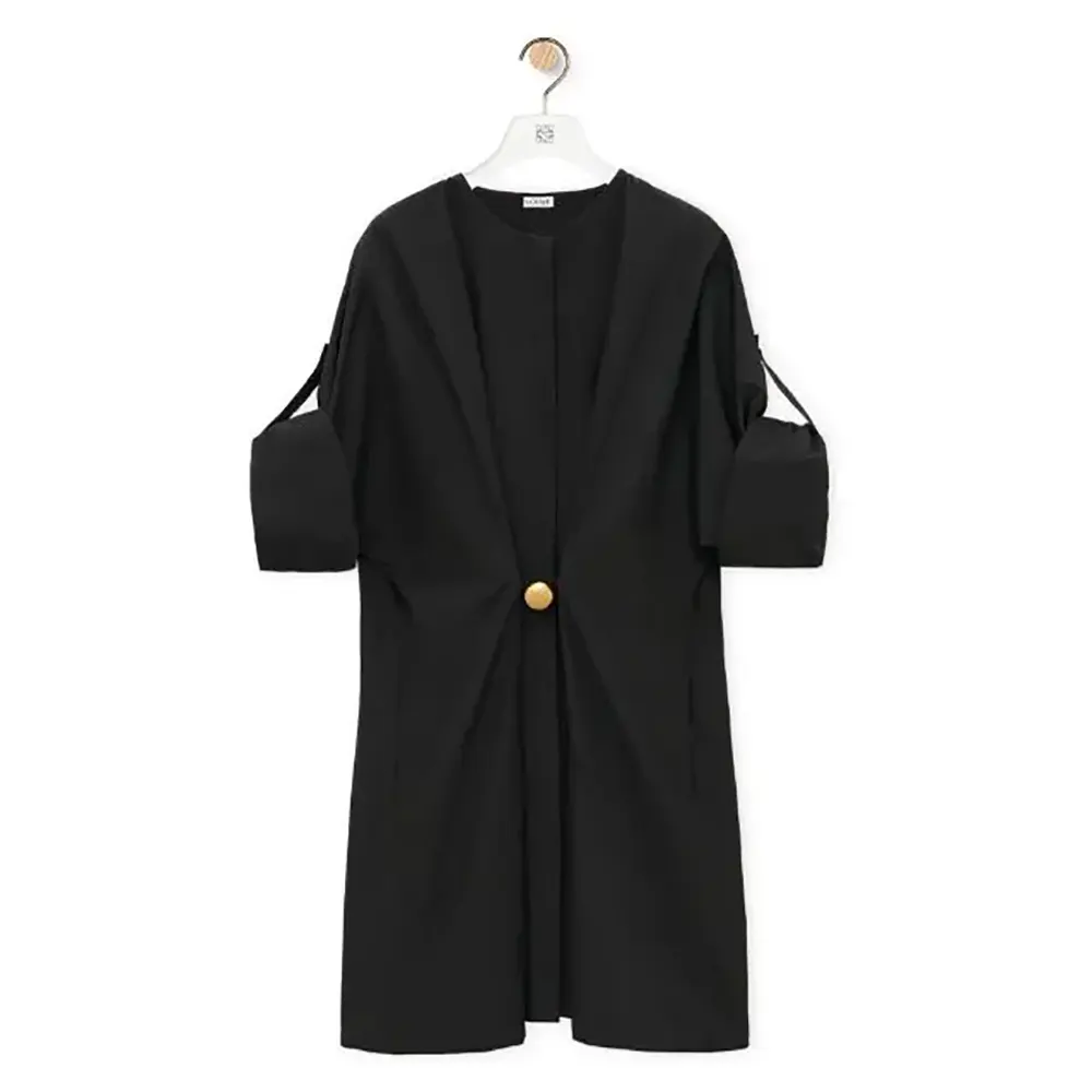 Front view of Loewe Women Pebble Dress in Cotton-Black showing silhouette