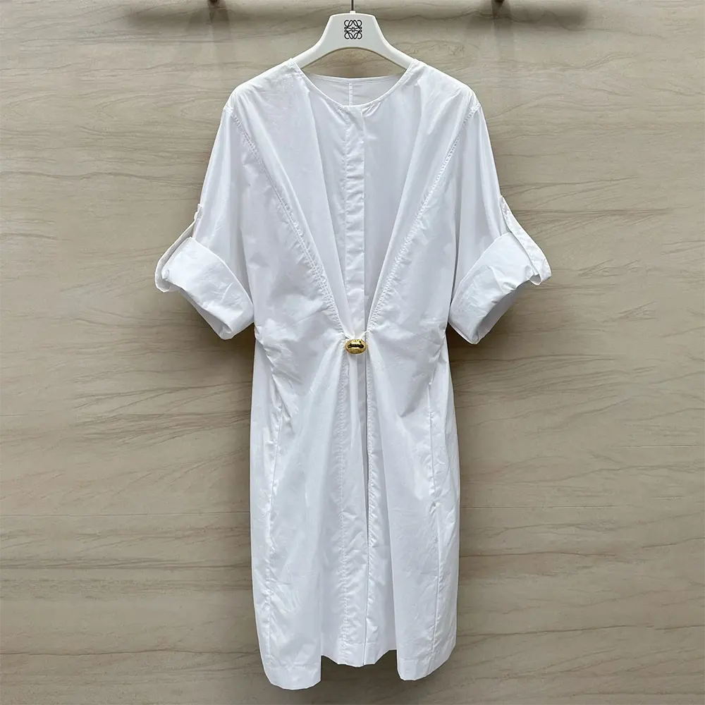 Close-up of pebble texture and Loewe stitching detail on Cotton-White dress