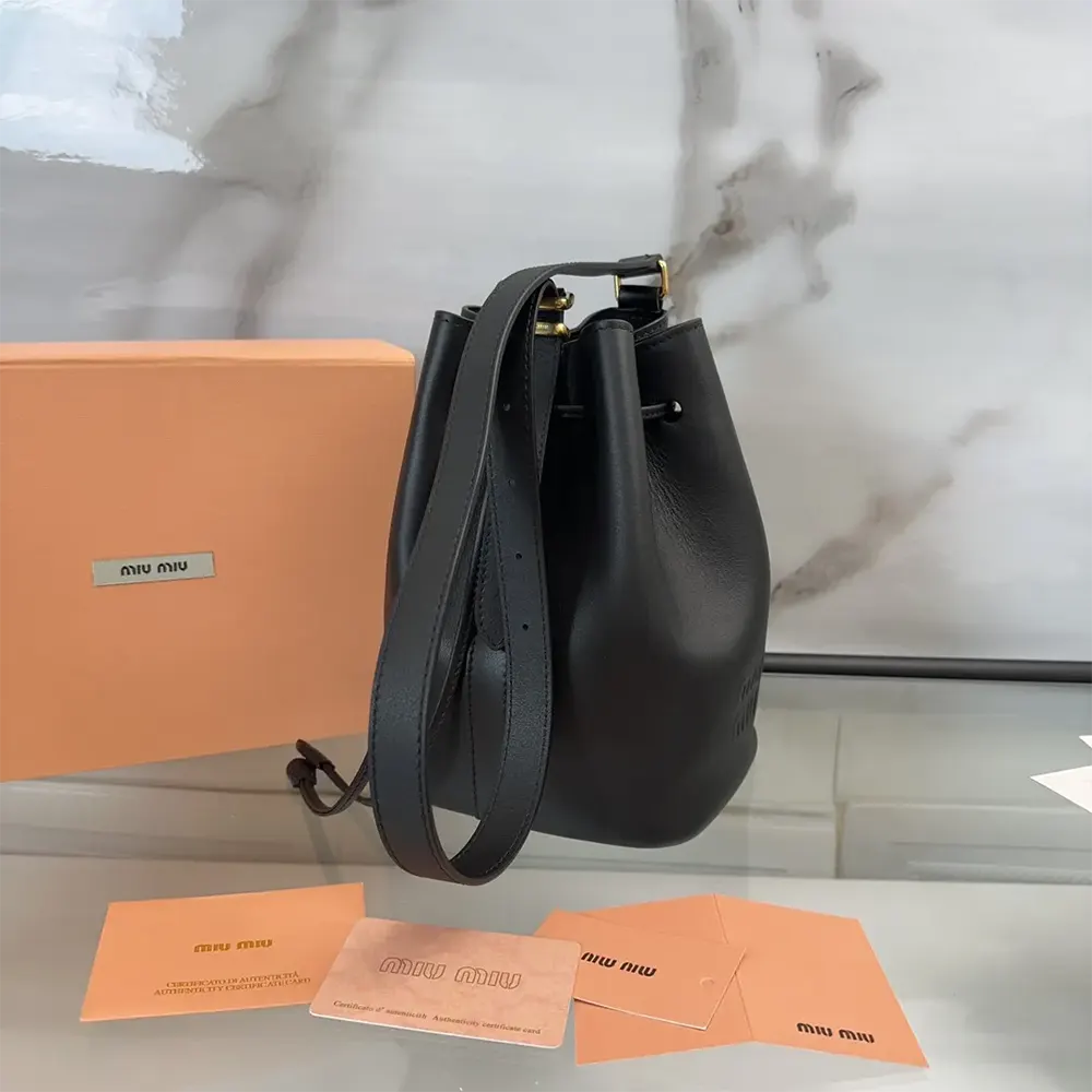 Miu Miu Women Leather Bucket Bag-Black 5BE090_2CRM_F0002_V_OOO - image 4