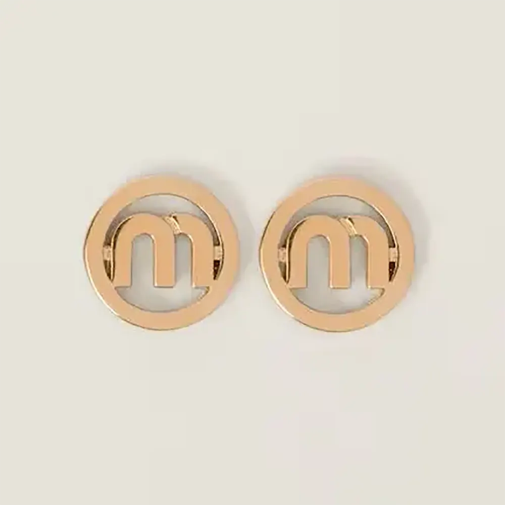Close-up front view of Miu Miu Women Metal Earrings in gold