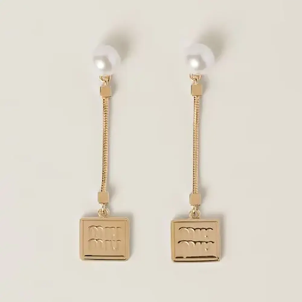 Miu Miu Women Metal Earrings with Artificial Pearls