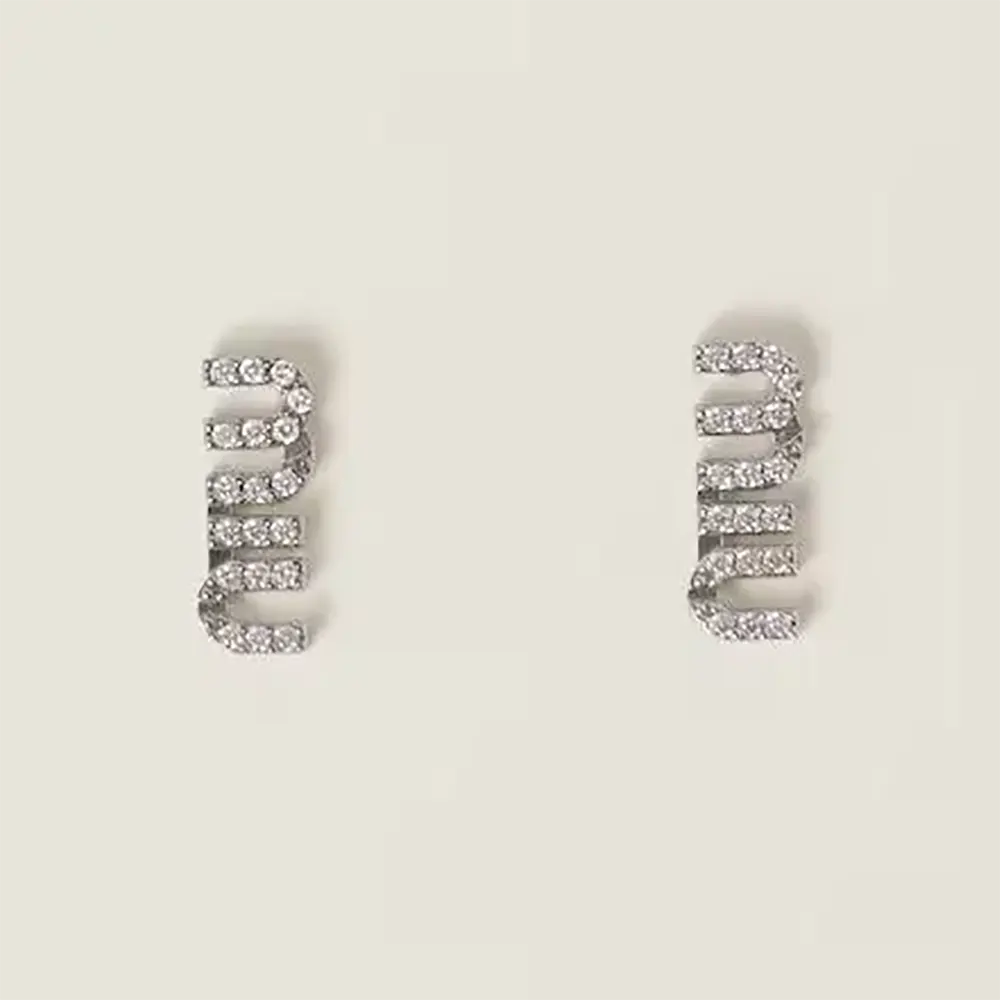 Front view of Miu Miu Women Metal Earrings with Crystals in silver