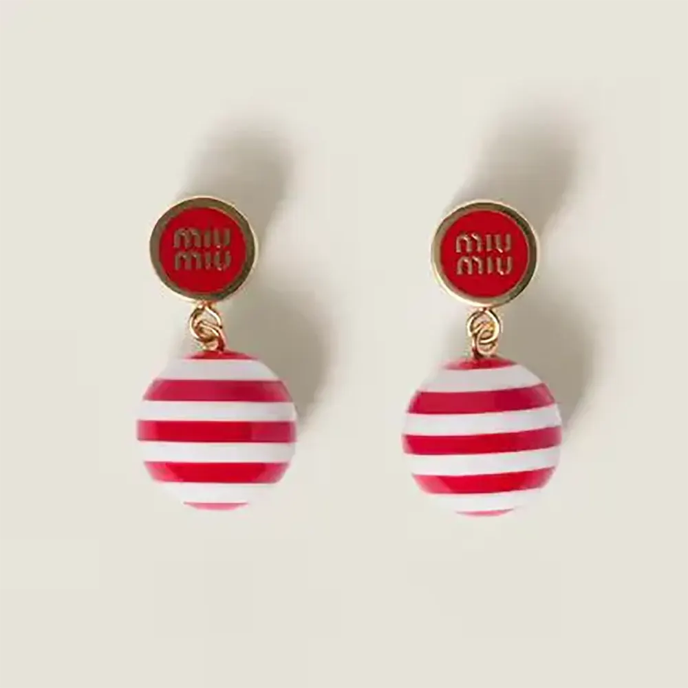 Front view of Miu Miu Women Metal and Pearl Earrings in red