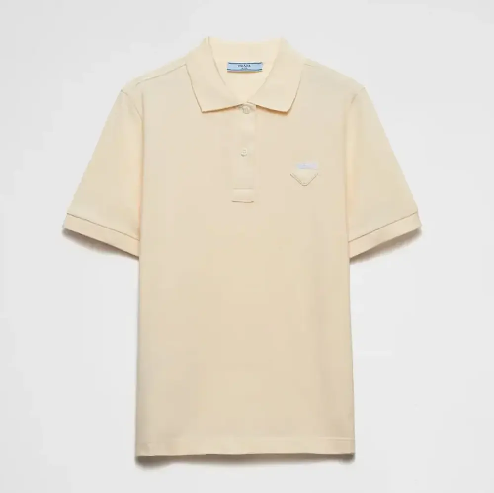 Front view of Prada Women Piqué Polo Shirt in beige
