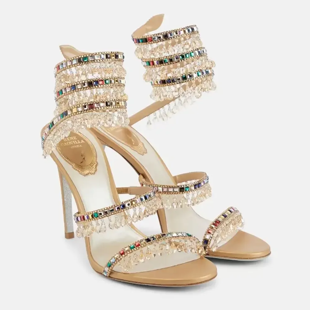 Side view of Rene Caovilla Women Chandelier Crystal Sandy Sandal 105 heel