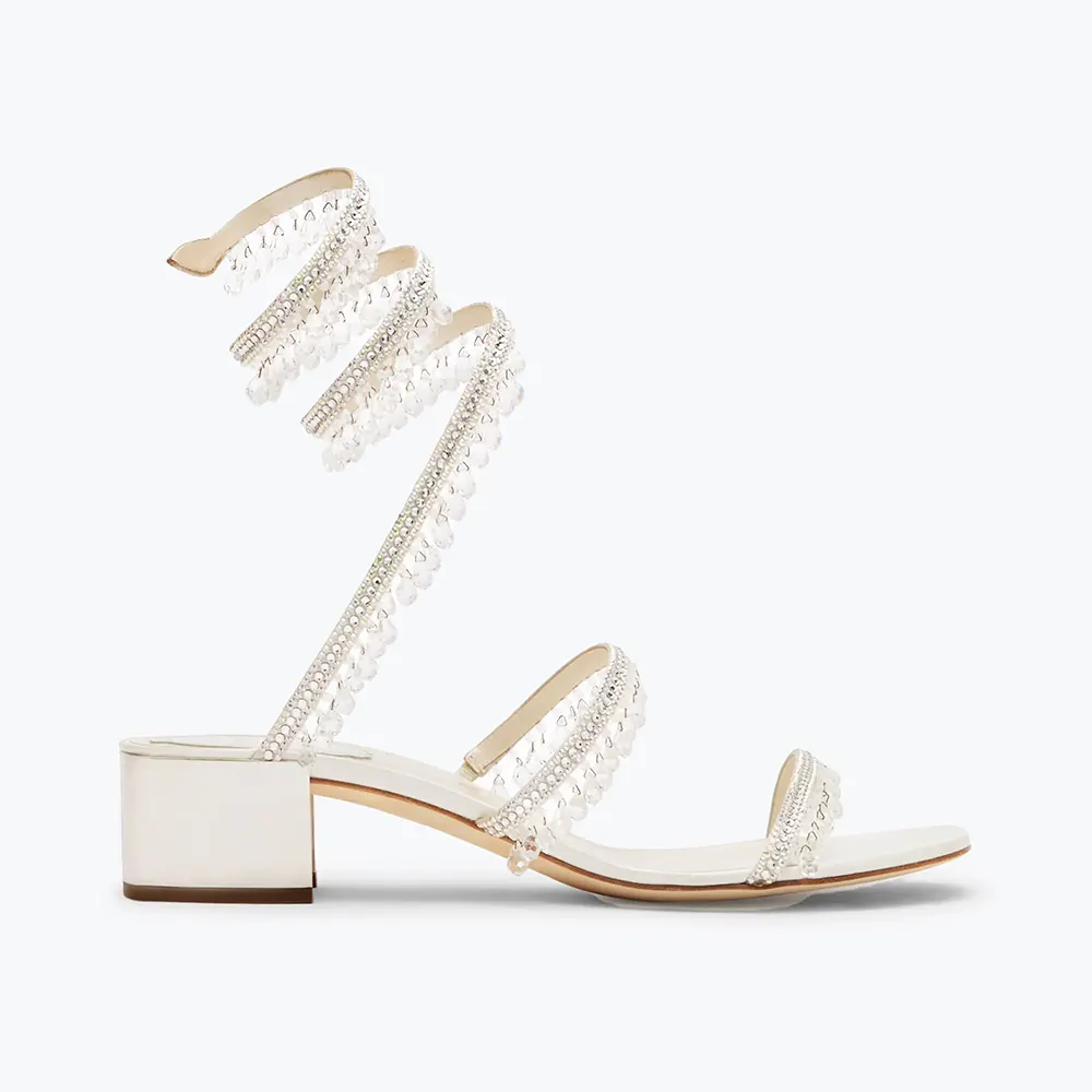 Side angle view of Rene Caovilla Women Chandelier Ivory Sandal 40