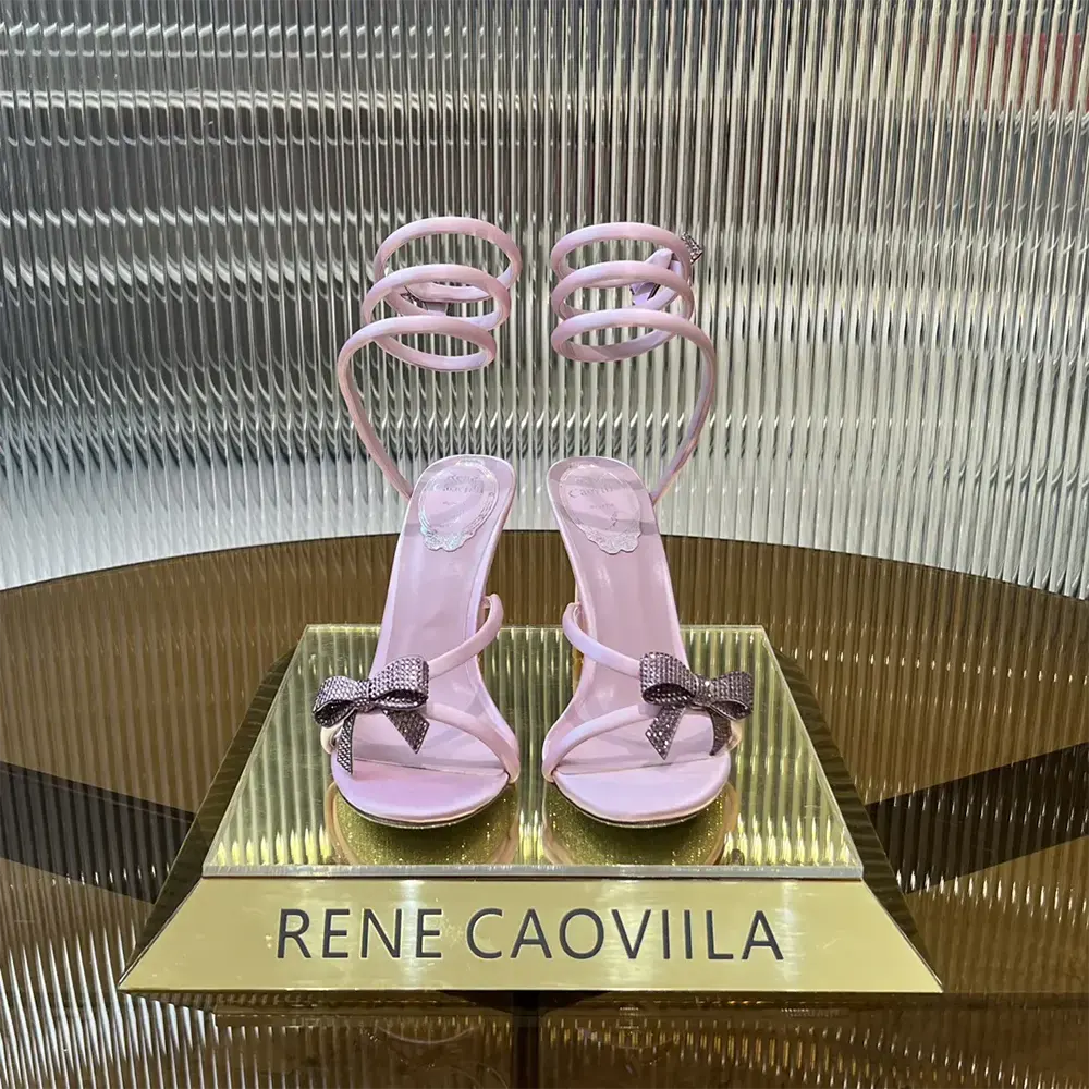 Close-up of bow detail on Rene Caovilla Cleo Mauve Sandal