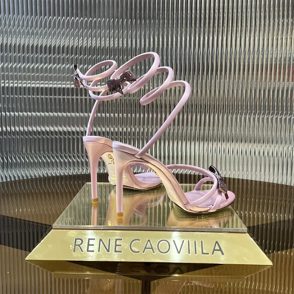 Top view showing satin straps on Rene Caovilla Cleo Mauve Sandal