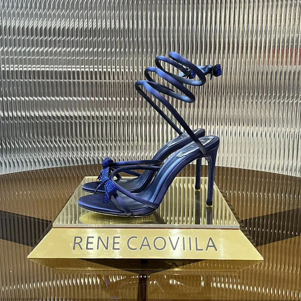 Rene Caovilla Women Cleo Midnight Blue Sandal with Bows 105 - image 7