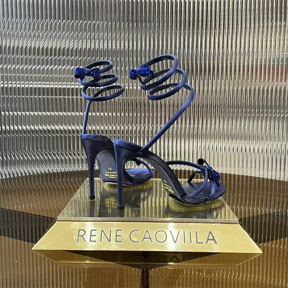 Rene Caovilla Women Cleo Midnight Blue Sandal with Bows 105 - image 5