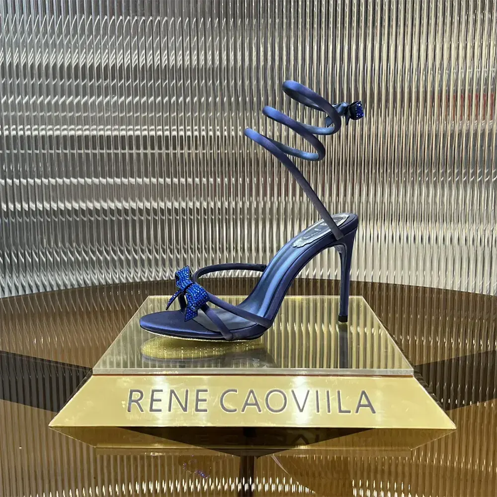Rene Caovilla Women Cleo Midnight Blue Sandal with Bows 105 - image 6
