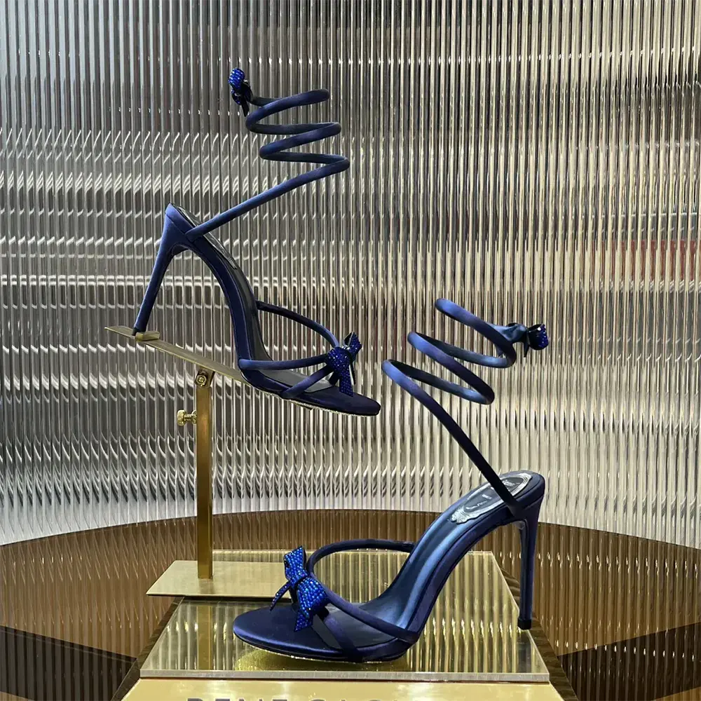 Rene Caovilla Women Cleo Midnight Blue Sandal with Bows 105 - image 4