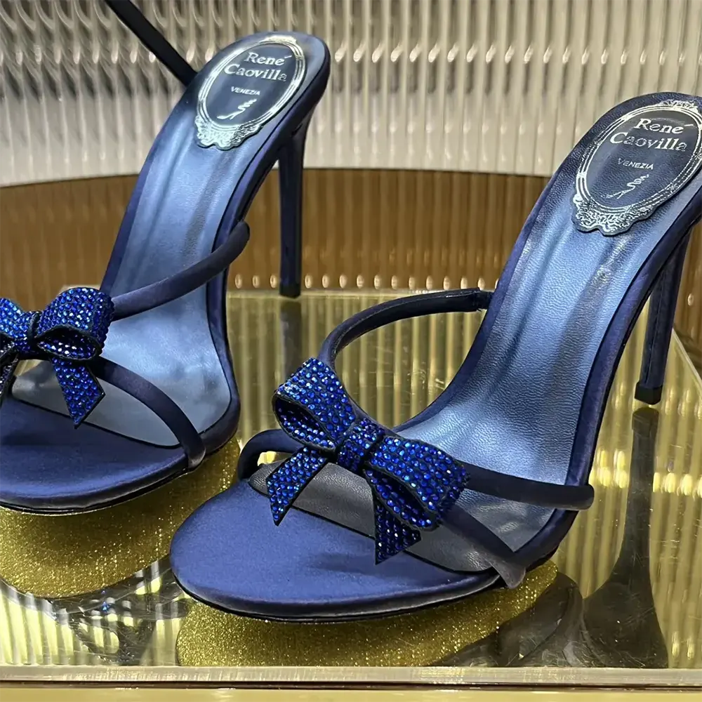 Rene Caovilla Women Cleo Midnight Blue Sandal with Bows 105 - image 9