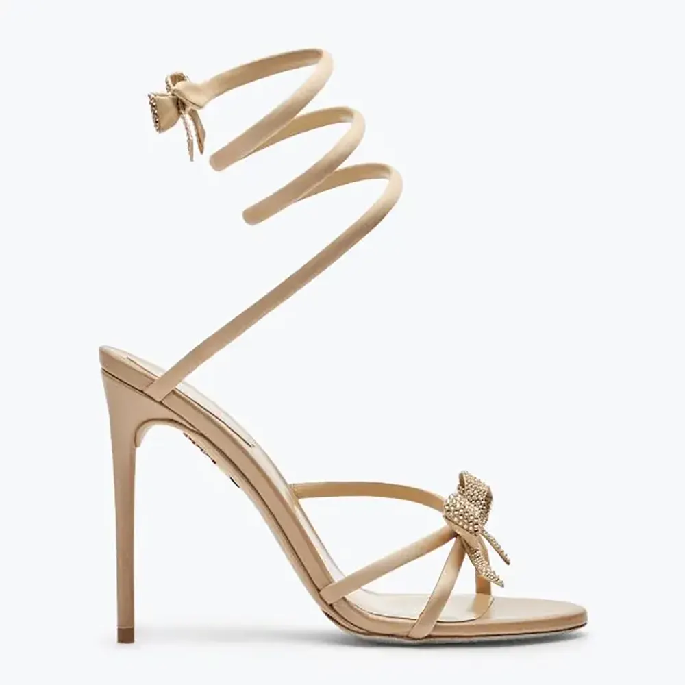Front view of Rene Caovilla Women Cleo Nude Sandal with Bows 105