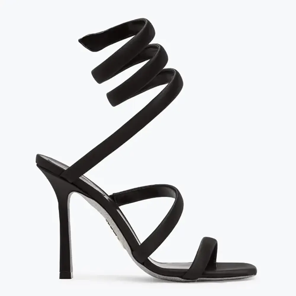 Side view of Rene Caovilla Women Cleopatra Black Satin Sandal 105