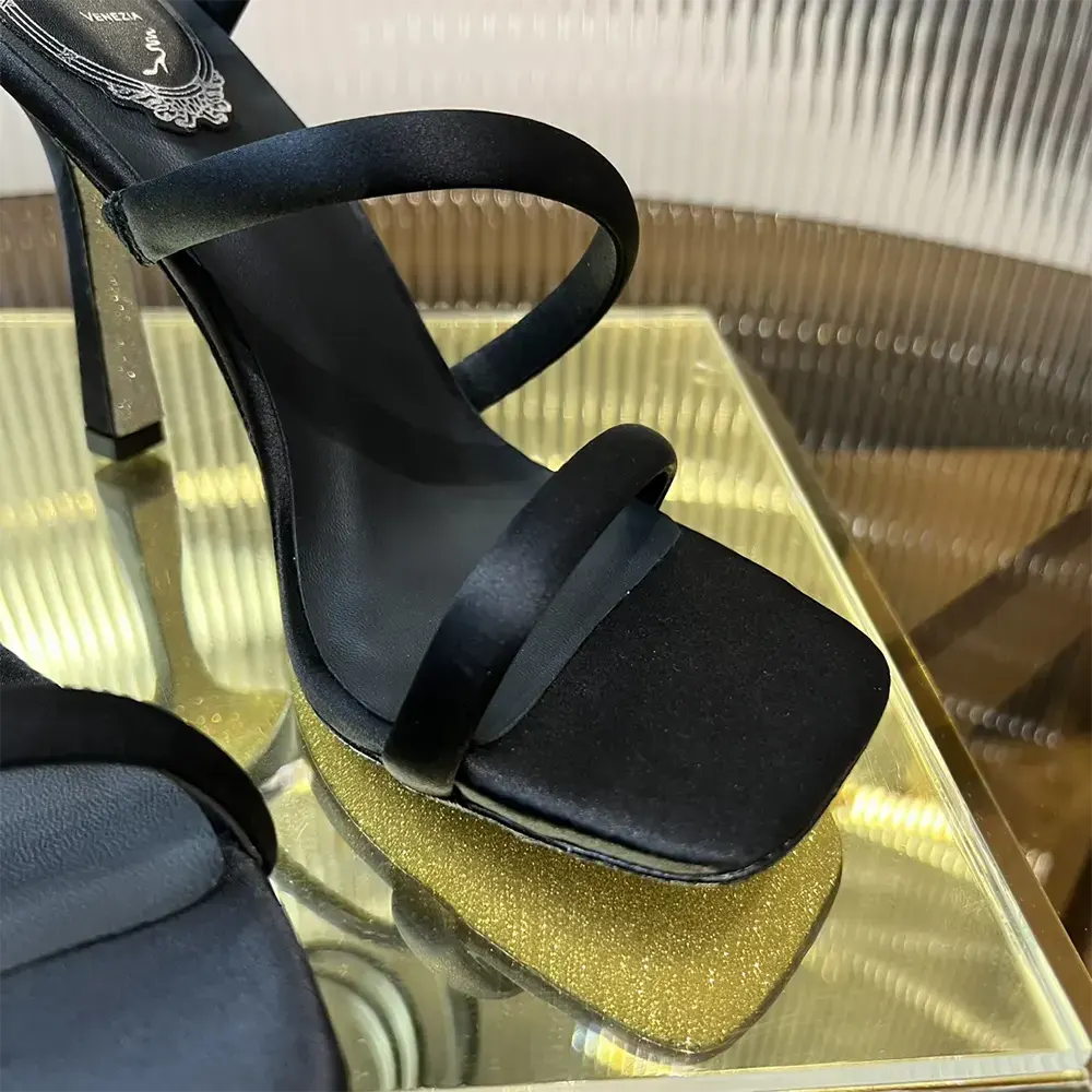 Rene Caovilla Women Cleopatra Black Satin Sandal 105 - image 9