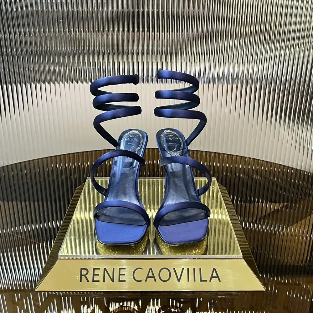 Rene Caovilla Women Cleopatra Midnight Blue Satin Sandal 105 - image 6