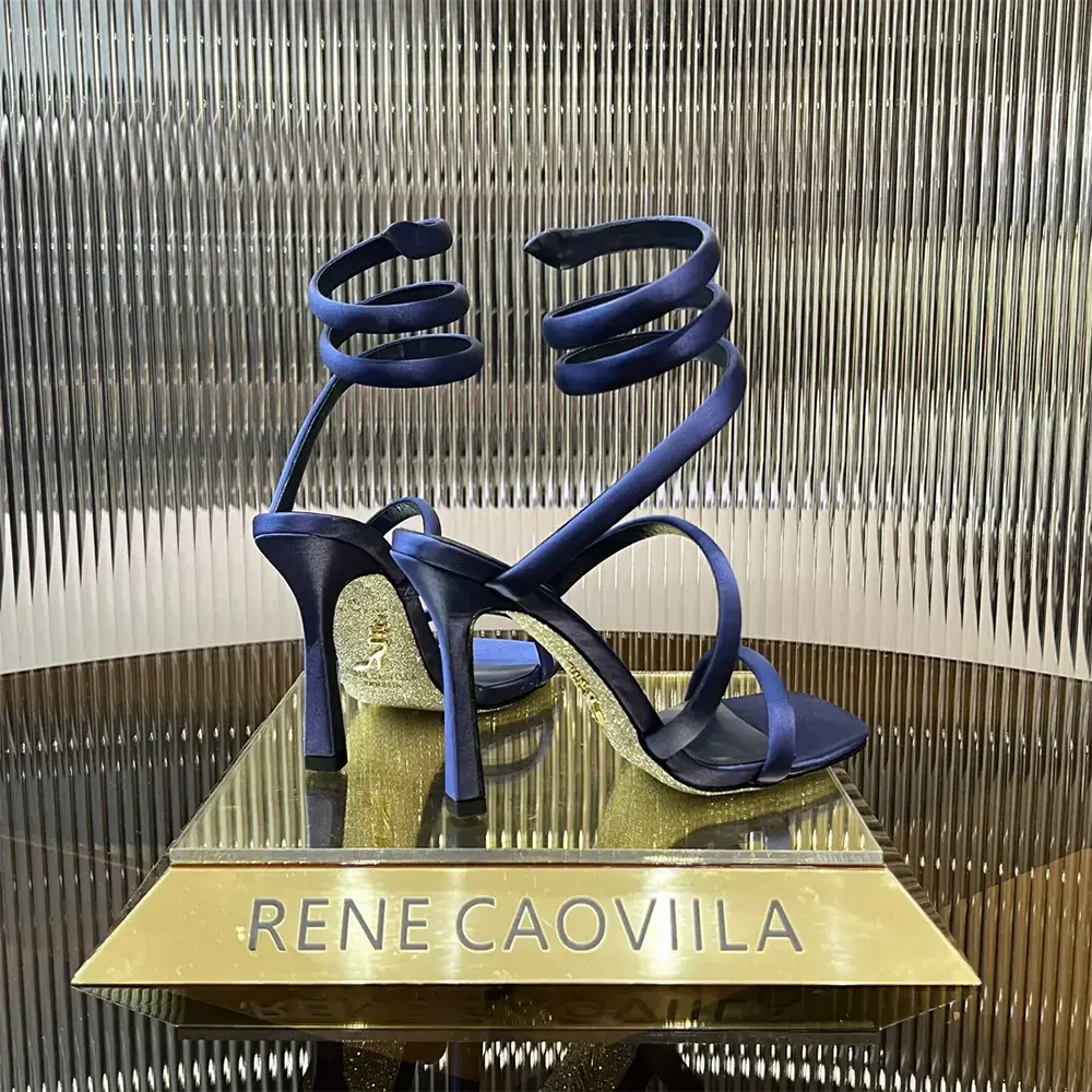 Rene Caovilla Women Cleopatra Midnight Blue Satin Sandal 105 - image 8