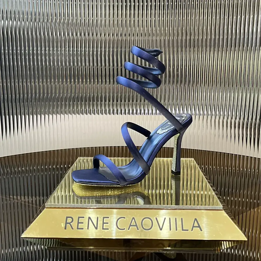 Rene Caovilla Women Cleopatra Midnight Blue Satin Sandal 105 - image 7