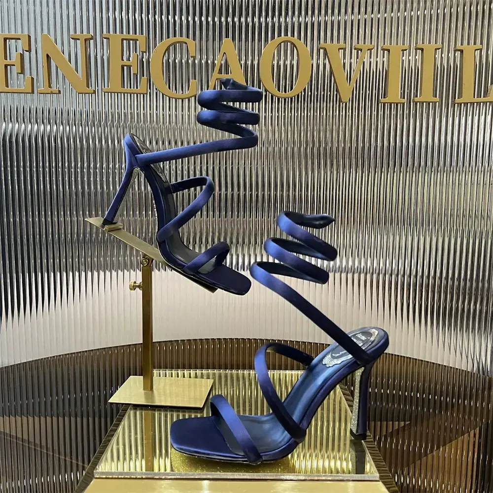 Rene Caovilla Women Cleopatra Midnight Blue Satin Sandal 105 - image 5