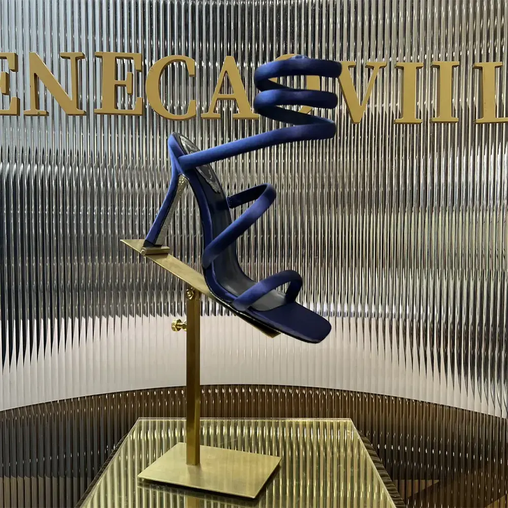 Rene Caovilla Women Cleopatra Midnight Blue Satin Sandal 105 - image 4