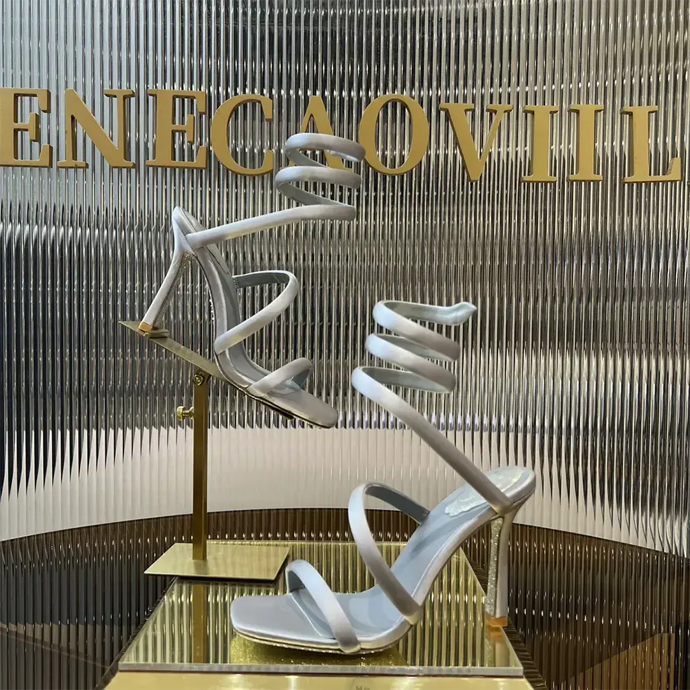 Rene Caovilla Women Cleopatra Silver Satin Sandal 105 - image 4