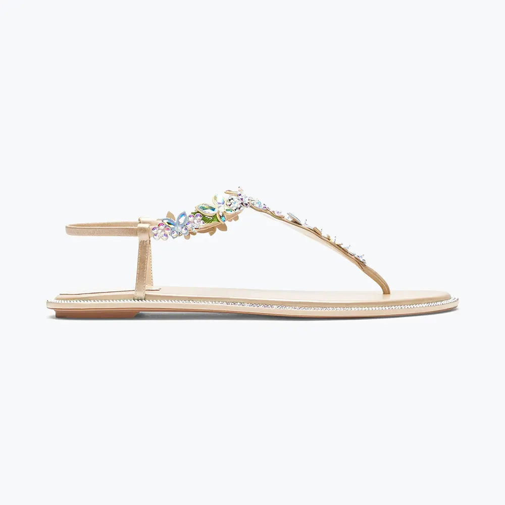 Side profile of Rene Caovilla Women Eden Nude Thong Sandal 10 showing pink leather