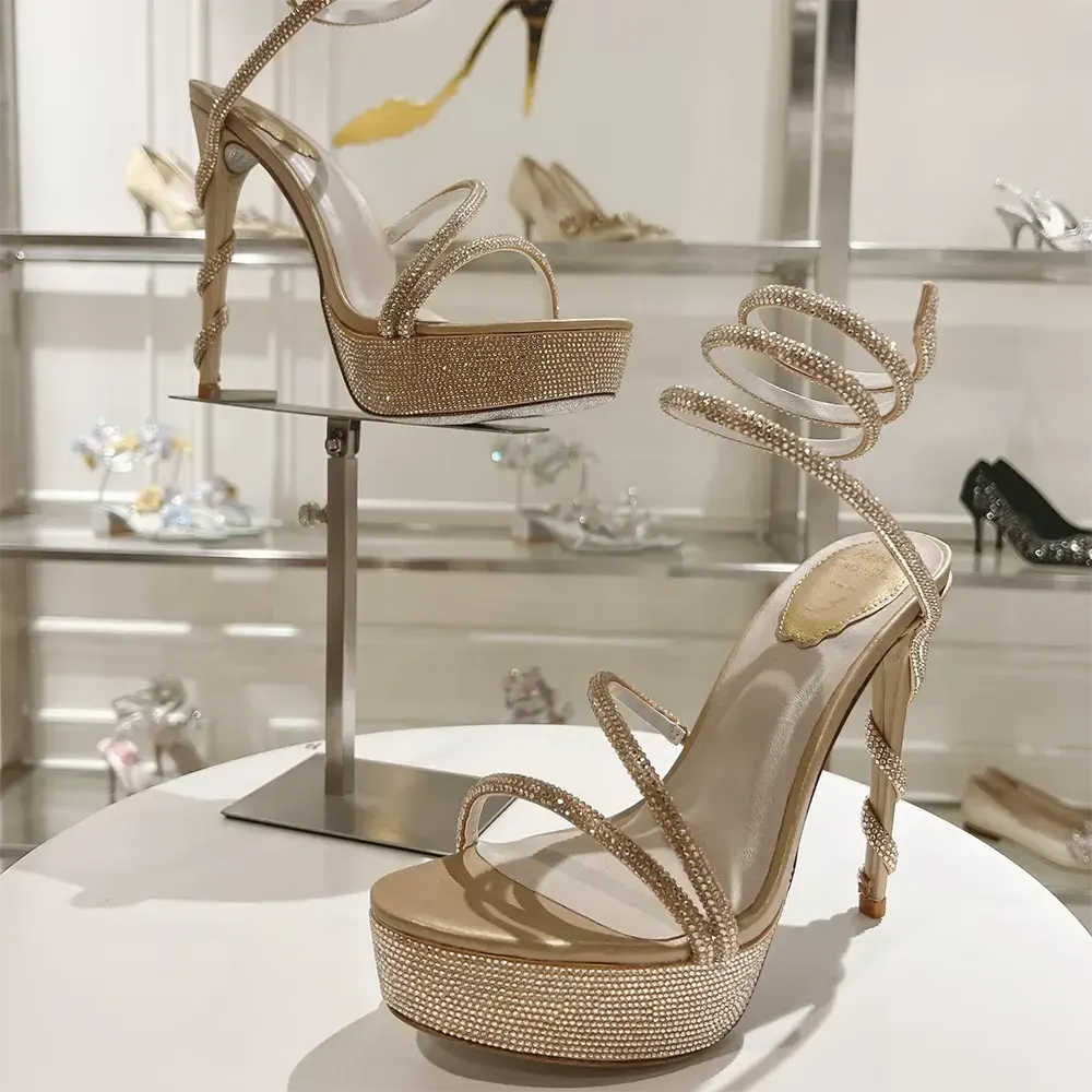 Rene Caovilla Women Margot Crystal Beige Platform Sandal 130 - image 5