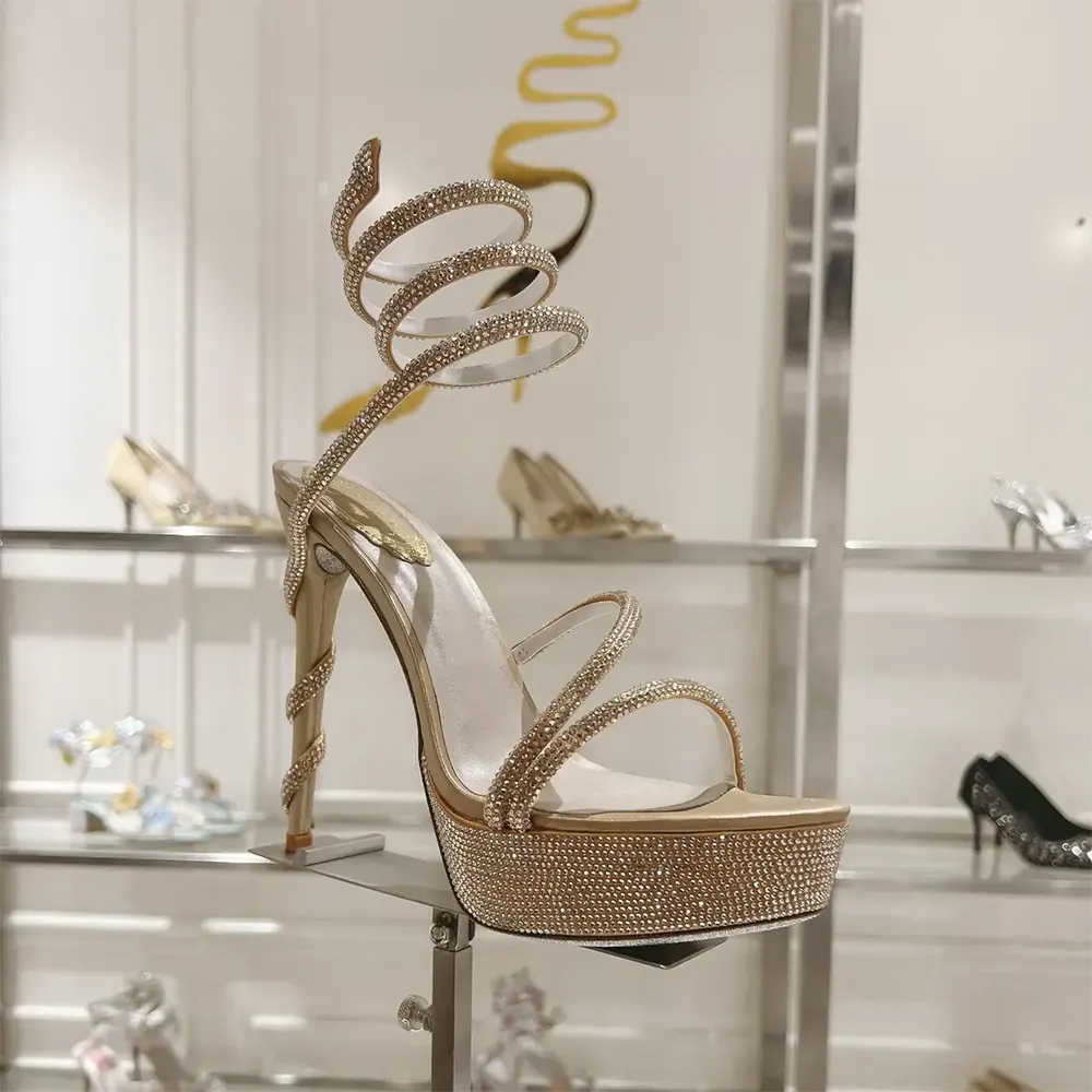Rene Caovilla Women Margot Crystal Beige Platform Sandal 130 - image 9