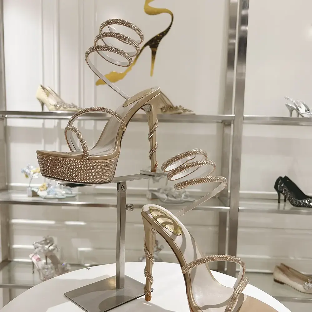 Rene Caovilla Women Margot Crystal Beige Platform Sandal 130 - image 8