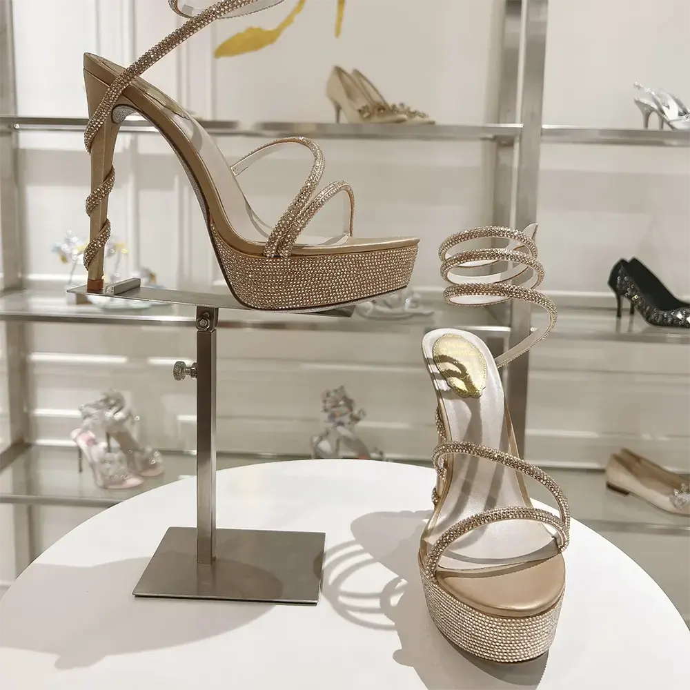 Rene Caovilla Women Margot Crystal Beige Platform Sandal 130 - image 7