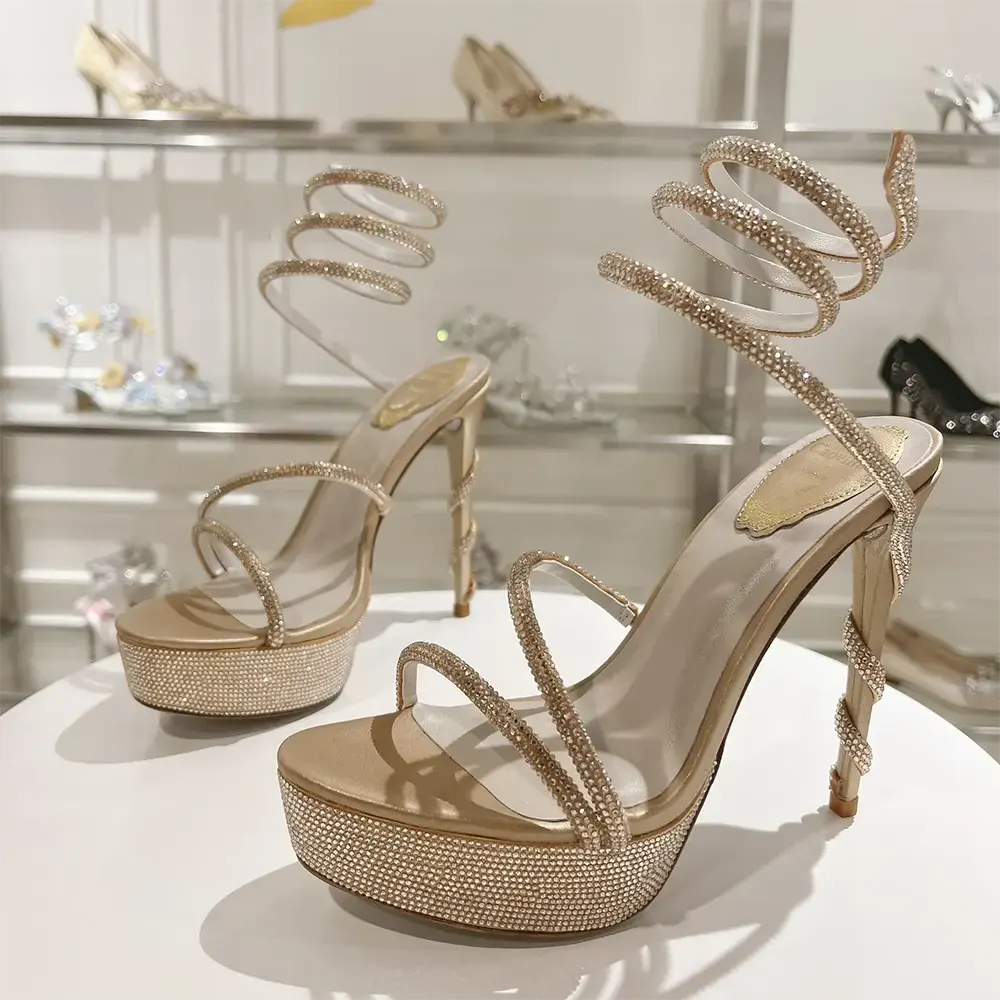 Rene Caovilla Women Margot Crystal Beige Platform Sandal 130 - image 4