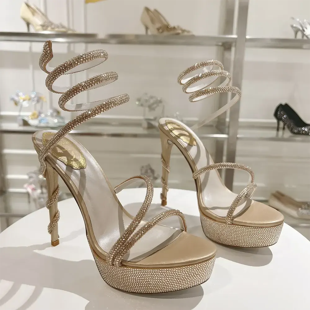 Top view showing buckle detail on Rene Caovilla Margot Crystal Platform Sandal
