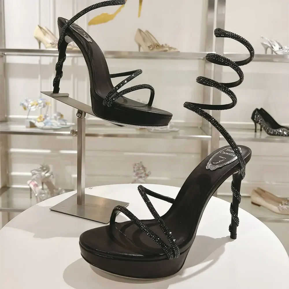 Close-up of crystal embellishments on Rene Caovilla Margot sandal strap