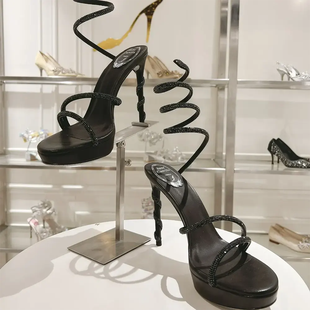 Rene Caovilla Women Margot Crystal Black Platform Sandal 120 - image 7