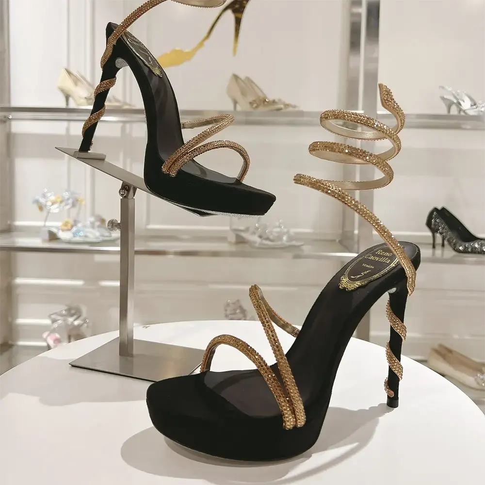Rene Caovilla Women Margot Crystal Black-gold Platform Sandal 130 - image 5