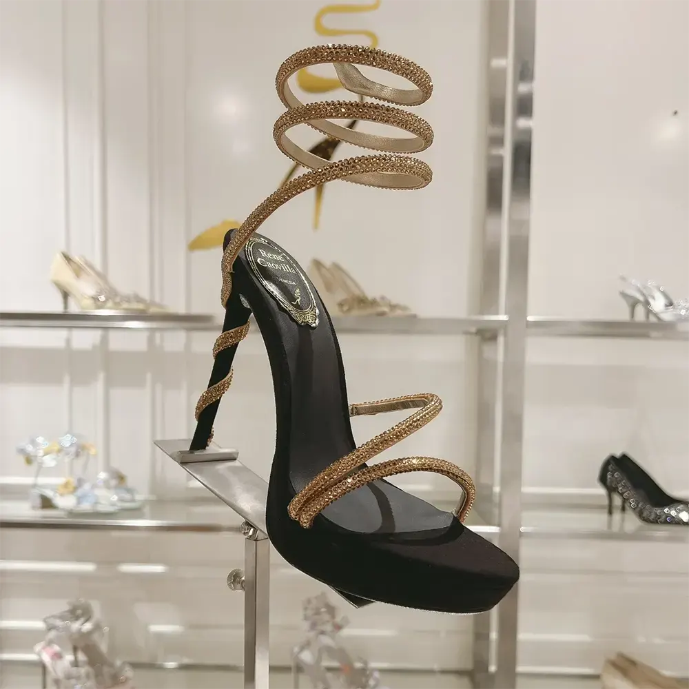 Rene Caovilla Women Margot Crystal Black-gold Platform Sandal 130 - image 7
