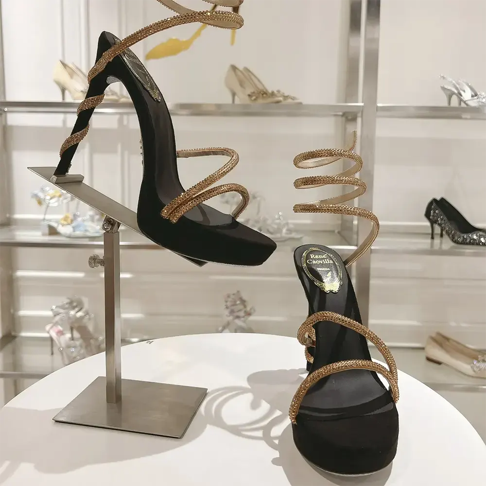 Rene Caovilla Women Margot Crystal Black-gold Platform Sandal 130 - image 4